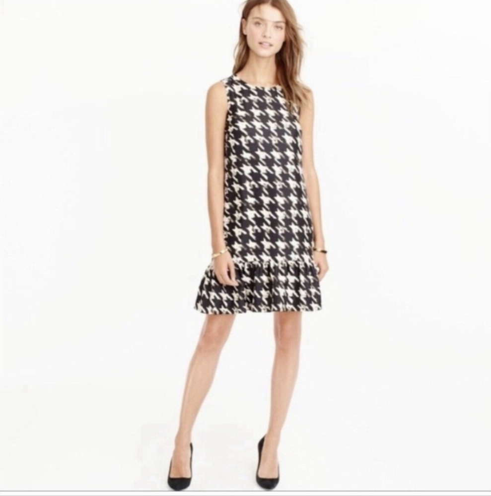 J. CREW Houndstooth 100% Silk Dress Size 6 Black/White - Picture 2 of 11